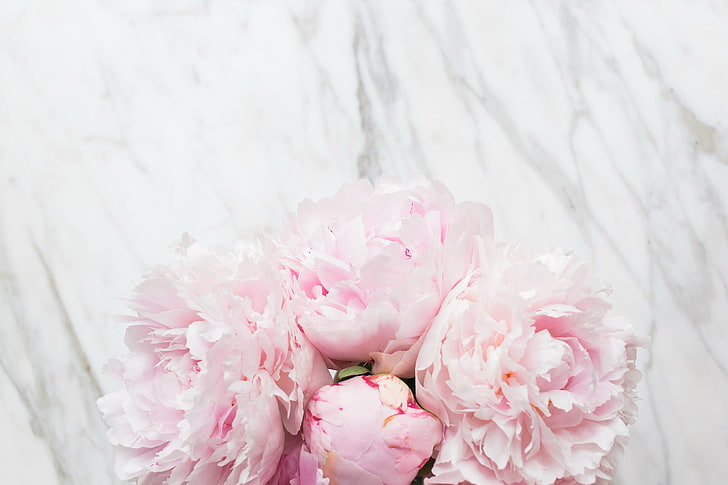 flowers, bouquet, marble, pink, peonies, tender