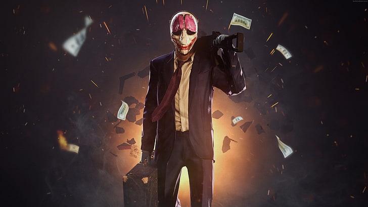money, Payday 2, robbery, suit, FPS, clown, shooter, bank, game