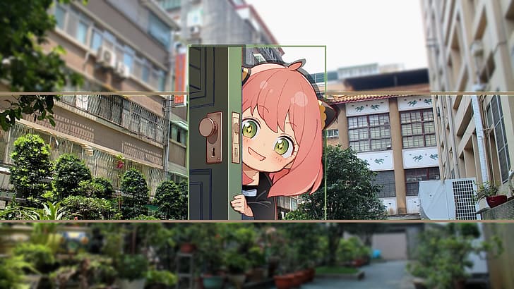 picture-in-picture, urban, city, anime girls, Anya Forger, Spy x Family