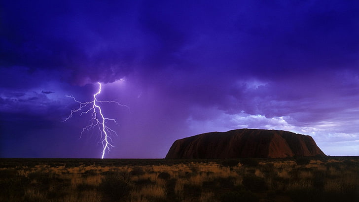 Uluru, Australia, Photography, Lightning, Ayers Rock, Earth, Rain, HD wallpaper