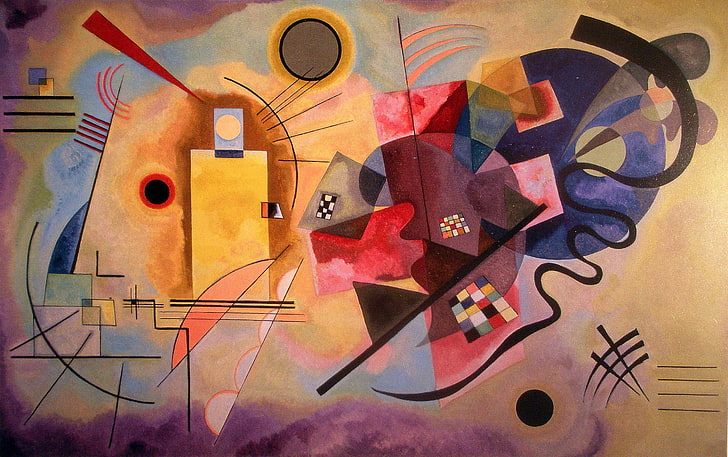 black, blue, and yellow abstract painting, artwork, Wassily Kandinsky