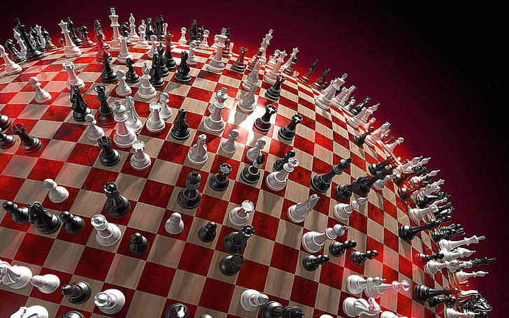 Spherical chess, white and black chess piece, 3d, 1920x1200, sphere, HD wallpaper
