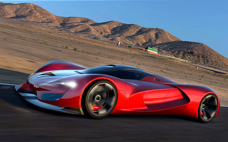 red concept car, Dodge, Vision, Tomahawk, SRT, Gran Turismo, 2015