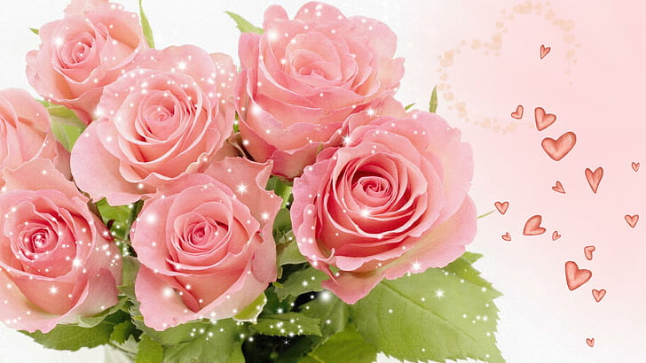 Pink Rose Bouquet, pink petaled flower, firefox persona, roses, HD wallpaper