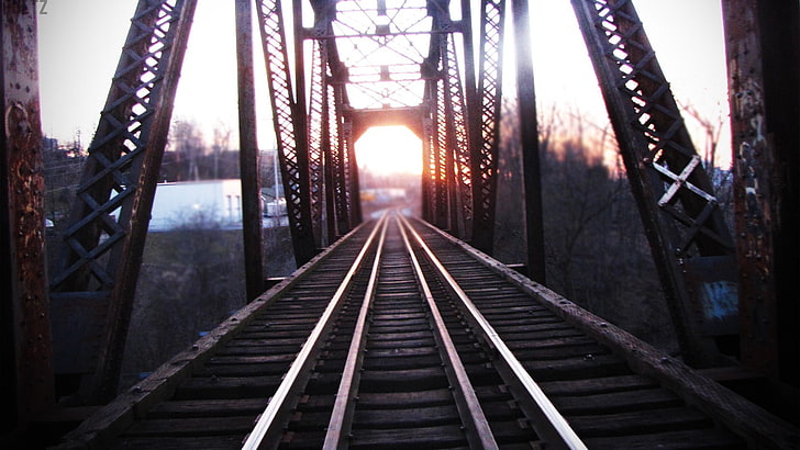 brown bridge, railway, the way forward, track, connection, rail transportation, HD wallpaper