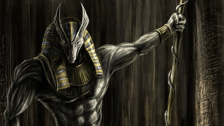 Anubis graphic wallpaper, Egypt, Gods of Egypt, indoors, no people