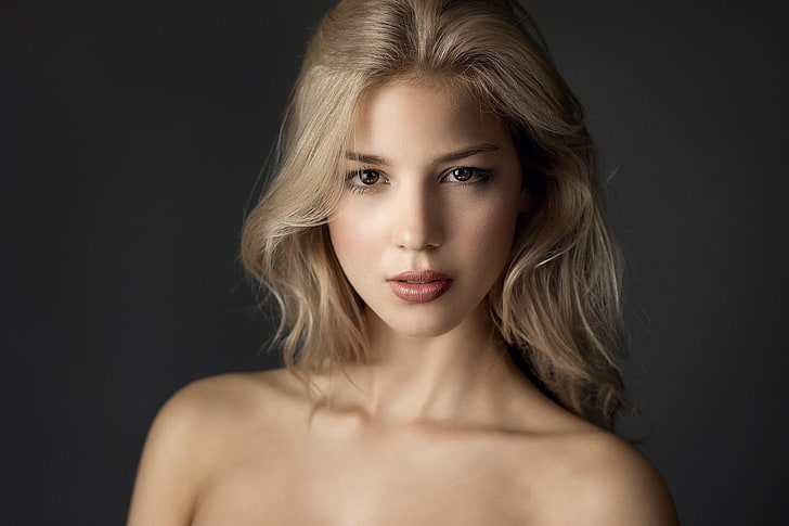 women, blonde, portrait, face, simple background, model, beautiful woman, HD wallpaper