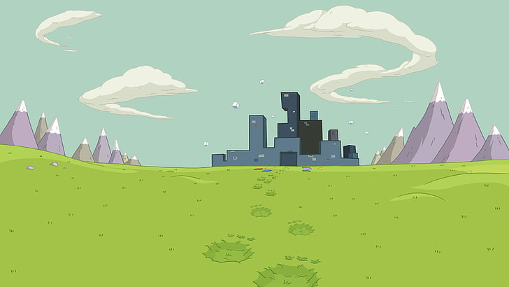gray and black building illustration, Adventure Time, cartoon, HD wallpaper