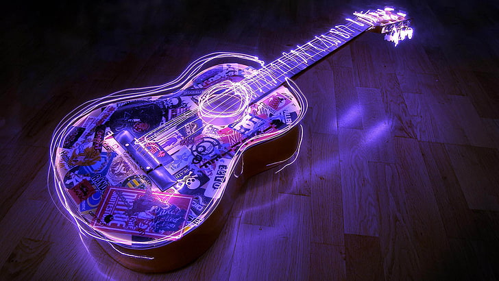 guitar, digital, art, light, design, motion, black, technology
