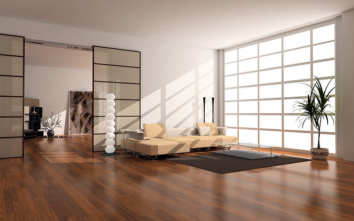 beige chaise couch, room, indoors, digital art, artwork, render, HD wallpaper