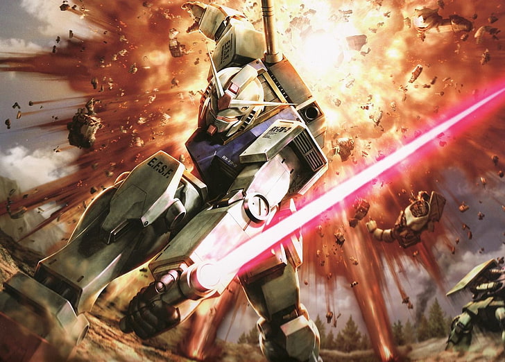 mech, Gundam, robot, RX-78 Gundam, indoors, burning, fire, close-up, HD wallpaper
