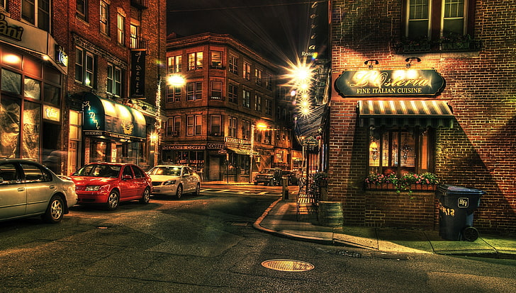 black and brown wooden table, urban, city, car, Boston, restaurant, HD wallpaper