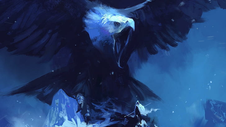Blue eagle, bald eagle painting, artistic, 1920x1080, bird, HD wallpaper