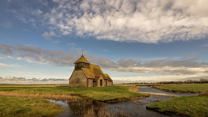 marsh, europe, england, kent, romney marsh, fairfield, st thomas a becket church