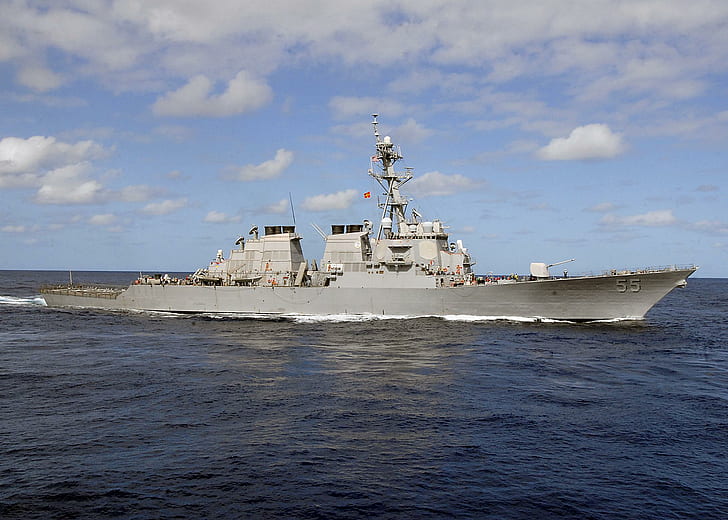 Uss Stout, gray vessel ship, navy, missile, american, destroyer, HD wallpaper