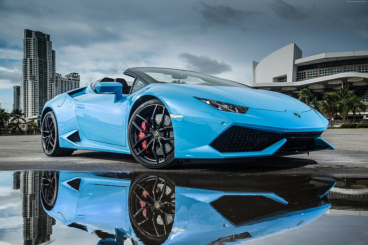blue Lamborghini Huracan, LP610-4 Spyder, 4K, HD wallpaper