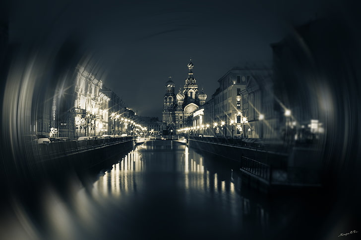 body of water, night, bridge, the city, lights, Peter, Saint Petersburg