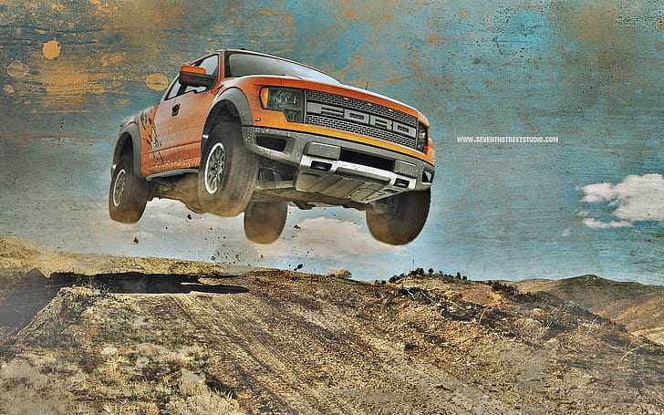 Ford Raptor Truck Jump Stop Action HD, cars, HD wallpaper