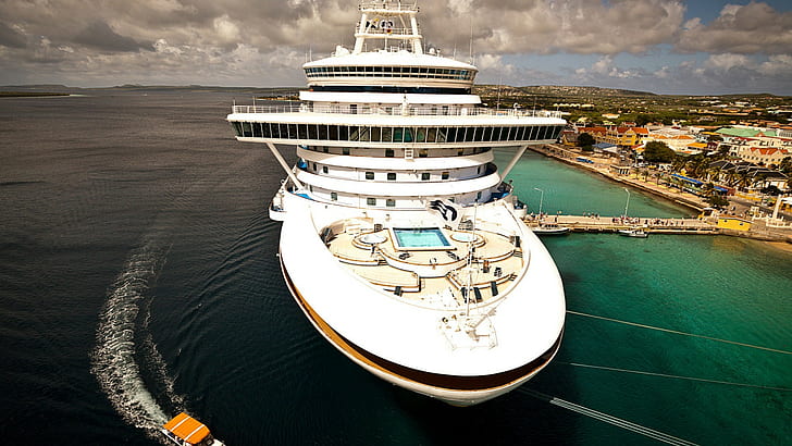 cruise ship, Princess Cruises, sea, harbor, resort, people, HD wallpaper