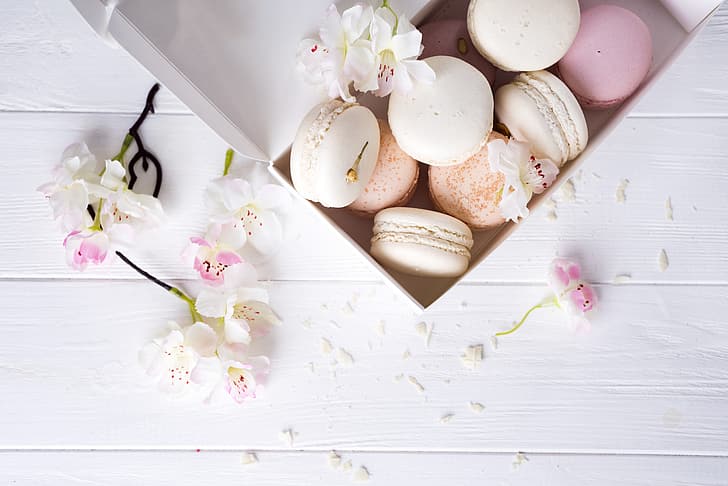 flowers, colorful, cake, cakes, sweet, dessert, french, macaron, HD wallpaper