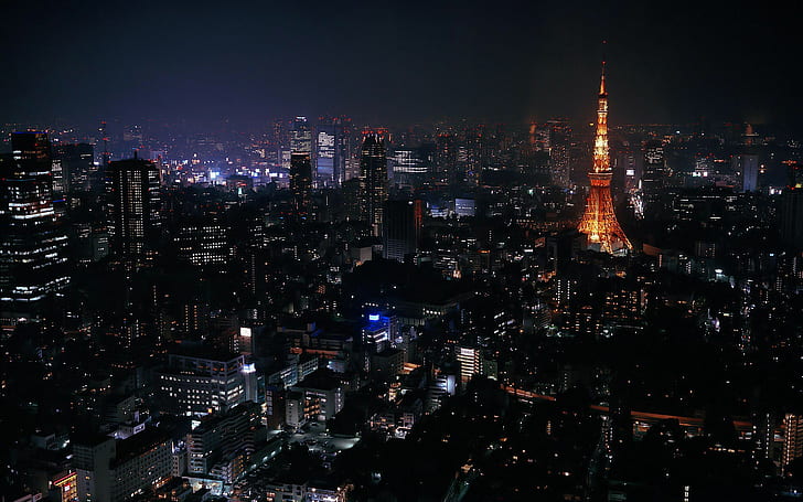 cityscape, Tokyo, night, Japan