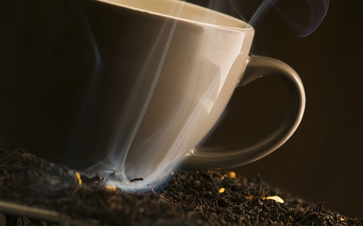 Tea cup, gray ceramic mug, photography, 2560x1600