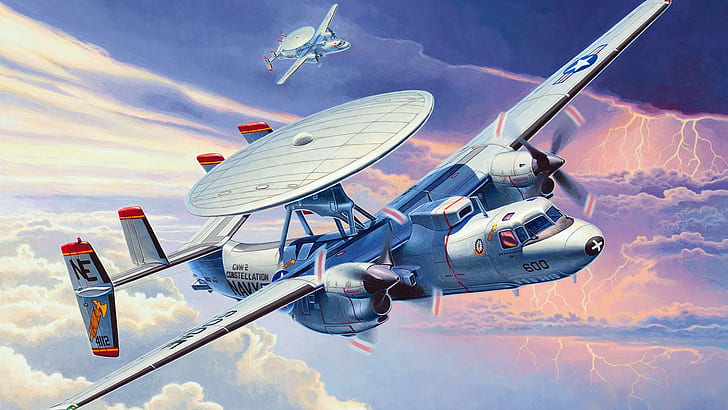 Grumman E-2 Hawkeye, artwork, aircraft, vehicle, HD wallpaper