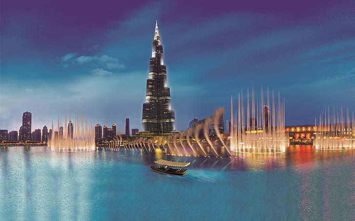 Fountains at Dubai and Burj Khalifa, the tallest building-Desktop backgrounds-2560×1600, HD wallpaper