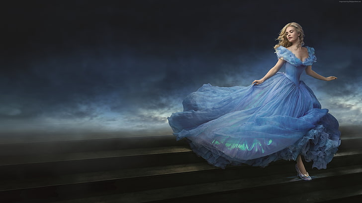 woman wearing blue dress wallpaper, Cinderella, movies, animated movies