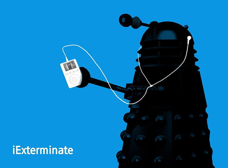 black and gray corded headphones, Doctor Who, Daleks, blue, communication, HD wallpaper