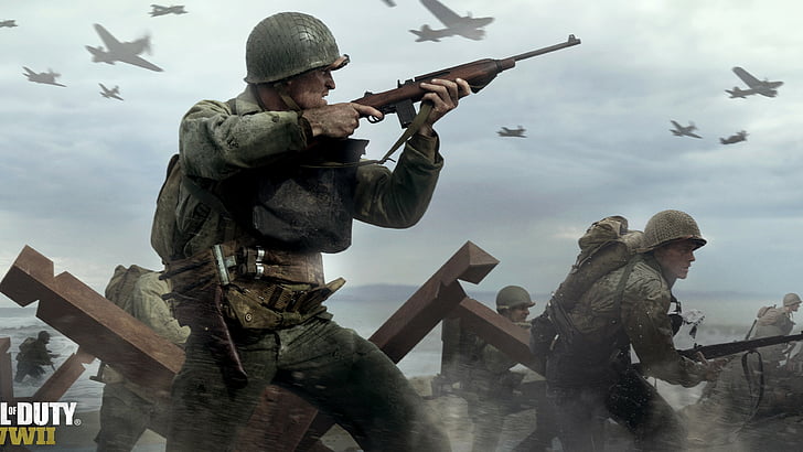 animated soldier holding rifle while on war, Call of Duty: WW2, HD wallpaper