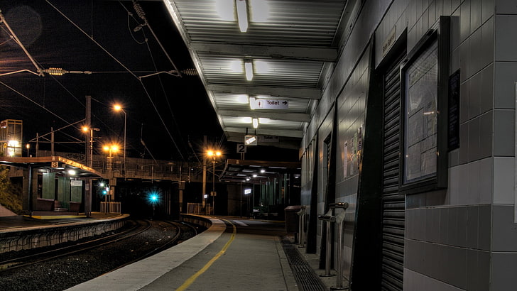 railway, railway station, subway, night, illuminated, rail transportation, HD wallpaper
