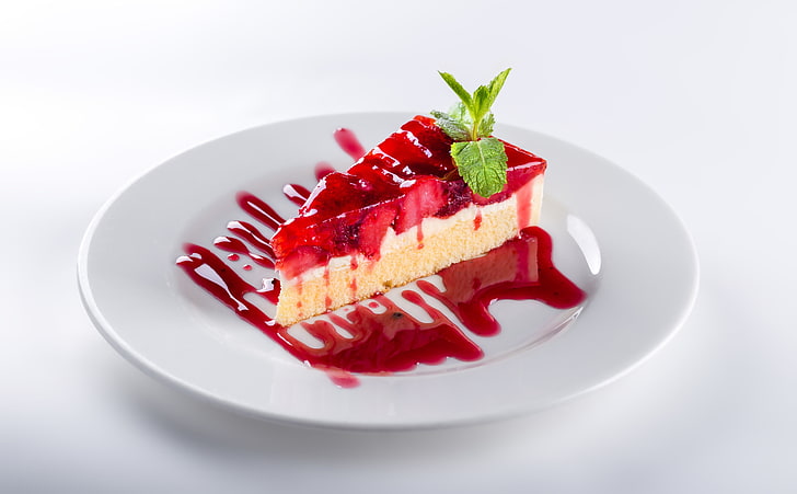 Fresh Strawberry Cake Slice, Food and Drink, Plate, Gourmet, delicious, HD wallpaper