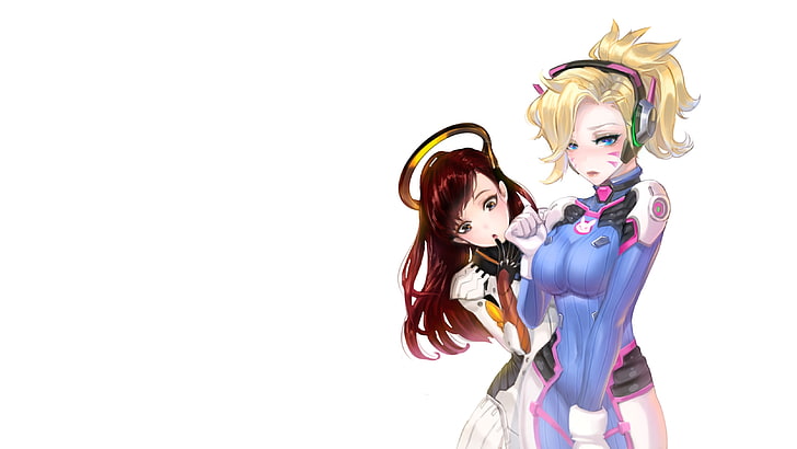 two female anime characters, video games, Overwatch, D.Va (Overwatch), HD wallpaper