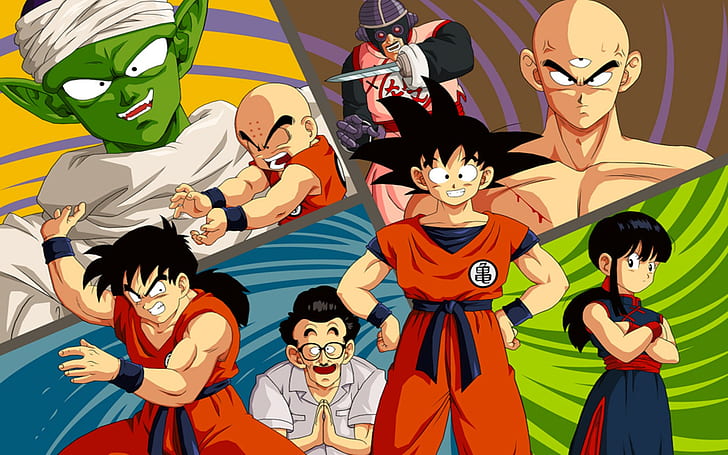 Dragon Ball Z, Piccolo, Krillin, Chi-Chi, Yamcha, Tien Shinhan, dragonball character illustration, HD wallpaper