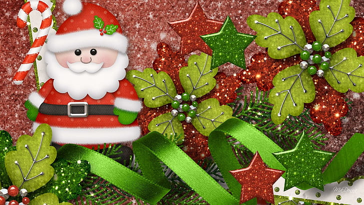 Christmas Cheer, firefox persona, ribbon, stars, santa claus, HD wallpaper
