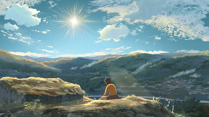 anime landscape hoshi wo ou kodomo, sunlight, leisure activity, HD wallpaper