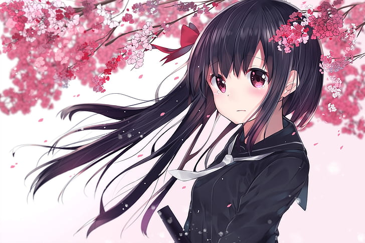 HD wallpaper: anime girl, tears, sakura blossom, long hair, crying, school  uniform | Wallpaper Flare