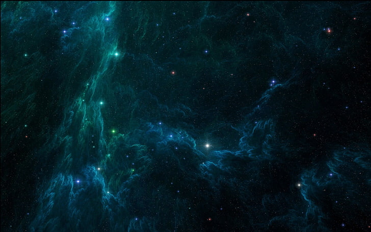blue and green galaxy, nebula, space, stars, space art, digital art