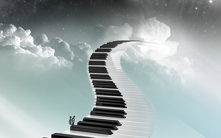 piano tiles stairway to heaven illustration, Music, cloud - sky, HD wallpaper
