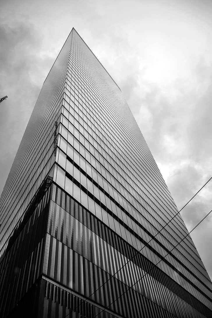 low-angle photography of high-rise building, clouds, modern, building exterior