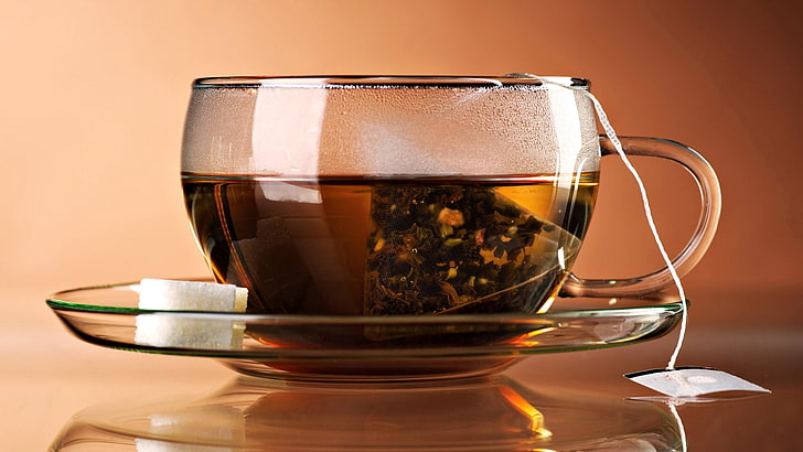 clear cut glass teacup, tea bag, drink, tea - Hot Drink, drinking Glass, HD wallpaper