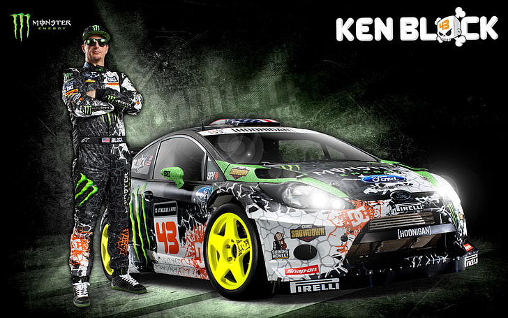 Ken Block and Ford Fiesta stock car wallpaper, rally, wrc, Monster Energy, HD wallpaper