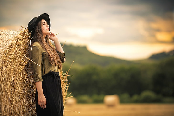 DAVALI Photography, women outdoors, field, hat, model, 500px, HD wallpaper