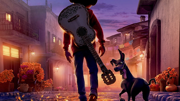 Movie, Coco, Coco (Movie), Dante (Coco), Guitar, Miguel Rivera, HD wallpaper