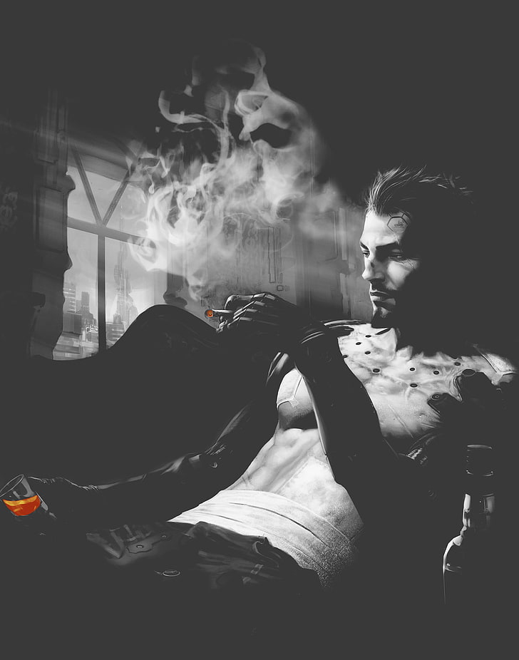 man smoking tobacco vector art, Deus Ex: Human Revolution, artwork, HD wallpaper