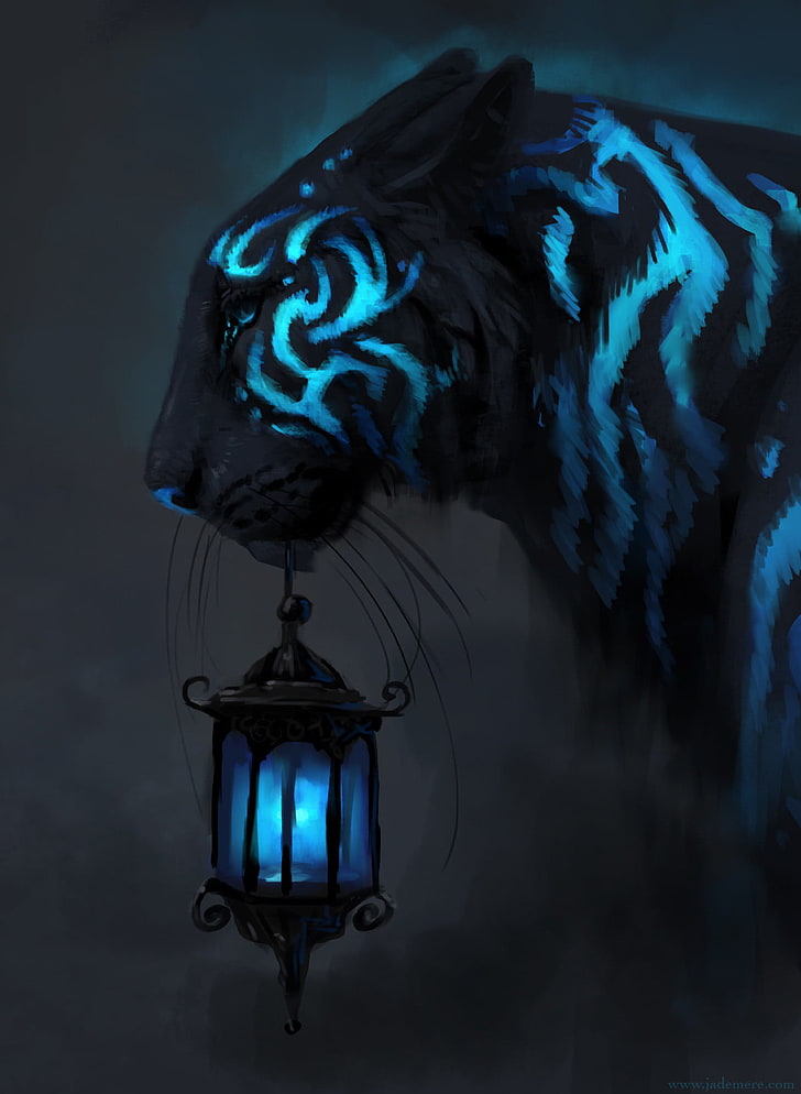 HD wallpaper: black and blue wild cat digital wallpaper, concept art, tiger  | Wallpaper Flare