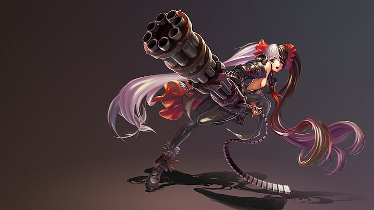 girl anime character holding machine gun wallpaper, Blade and Soul