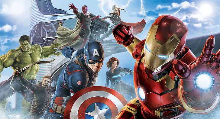Vision, Avengers: Age of Ultron, Thor, Iron Man, Hulk, Black Widow, HD wallpaper
