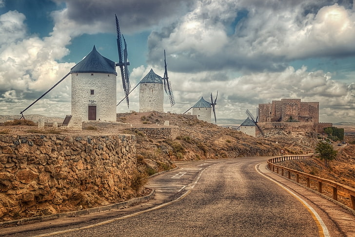 Spain, Toledo, Consuegra, Castilla La Mancha, cloud - sky, road, HD wallpaper